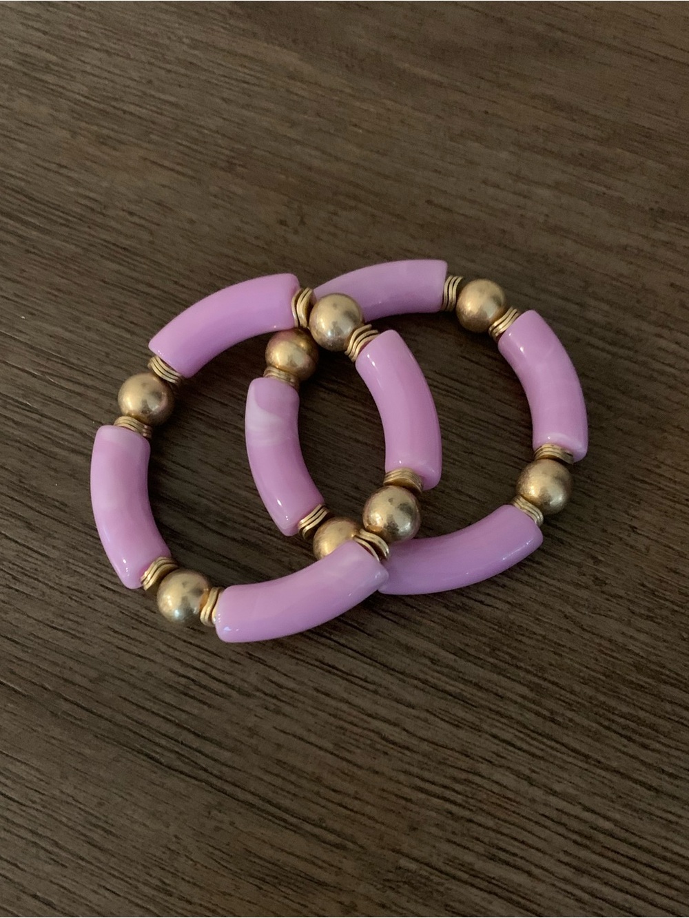 Lilac Beaded Stretch Bracelet with Gold Accents